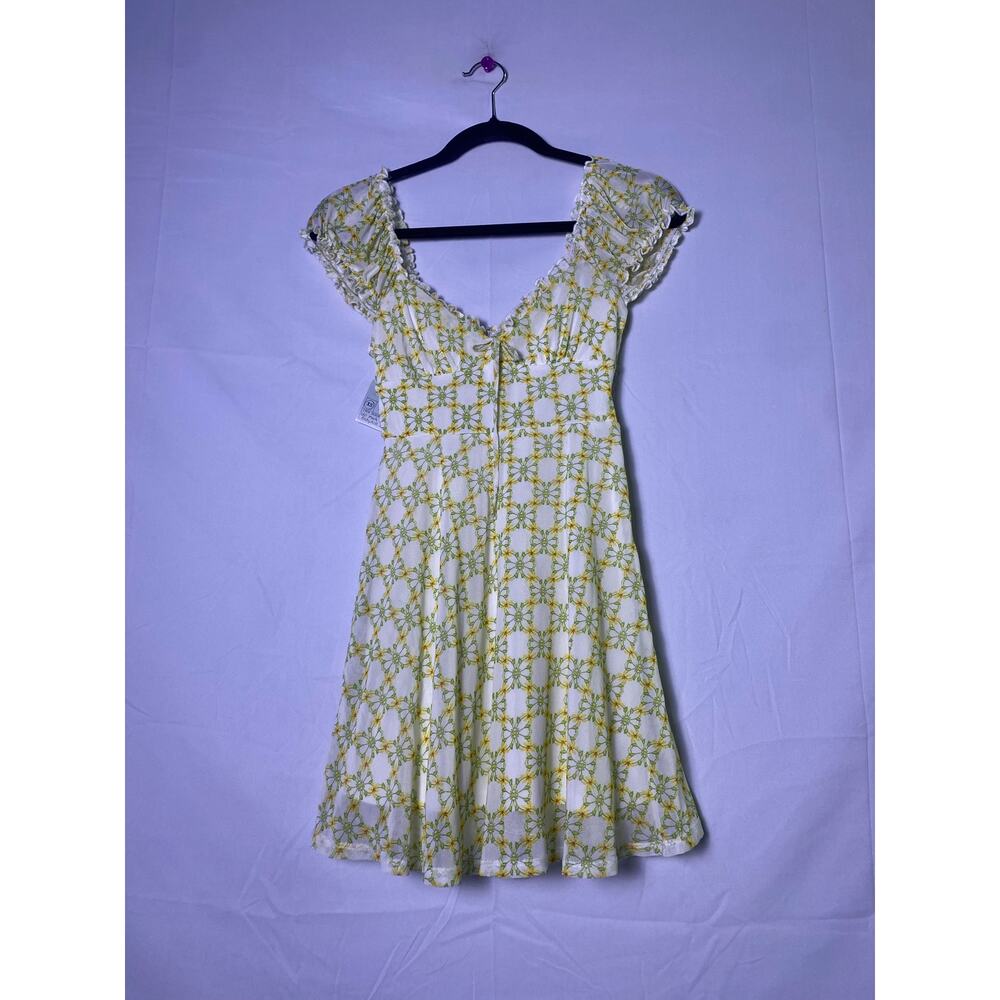 Urban Outfitters UO Audrey Mesh Mini Dress White Green Floral Print Women's XS